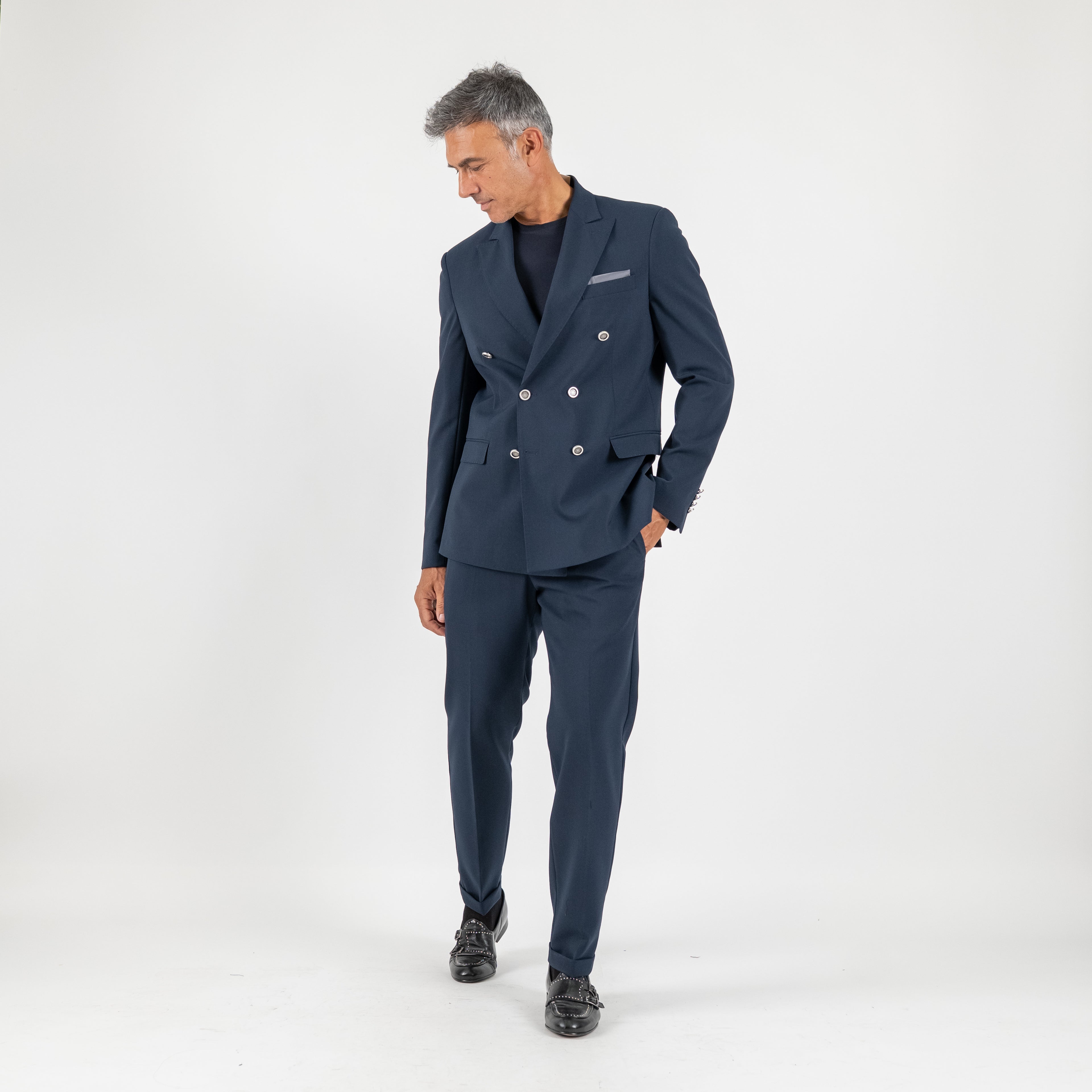 Abito doppio petto con pantalone con bustino - Blu