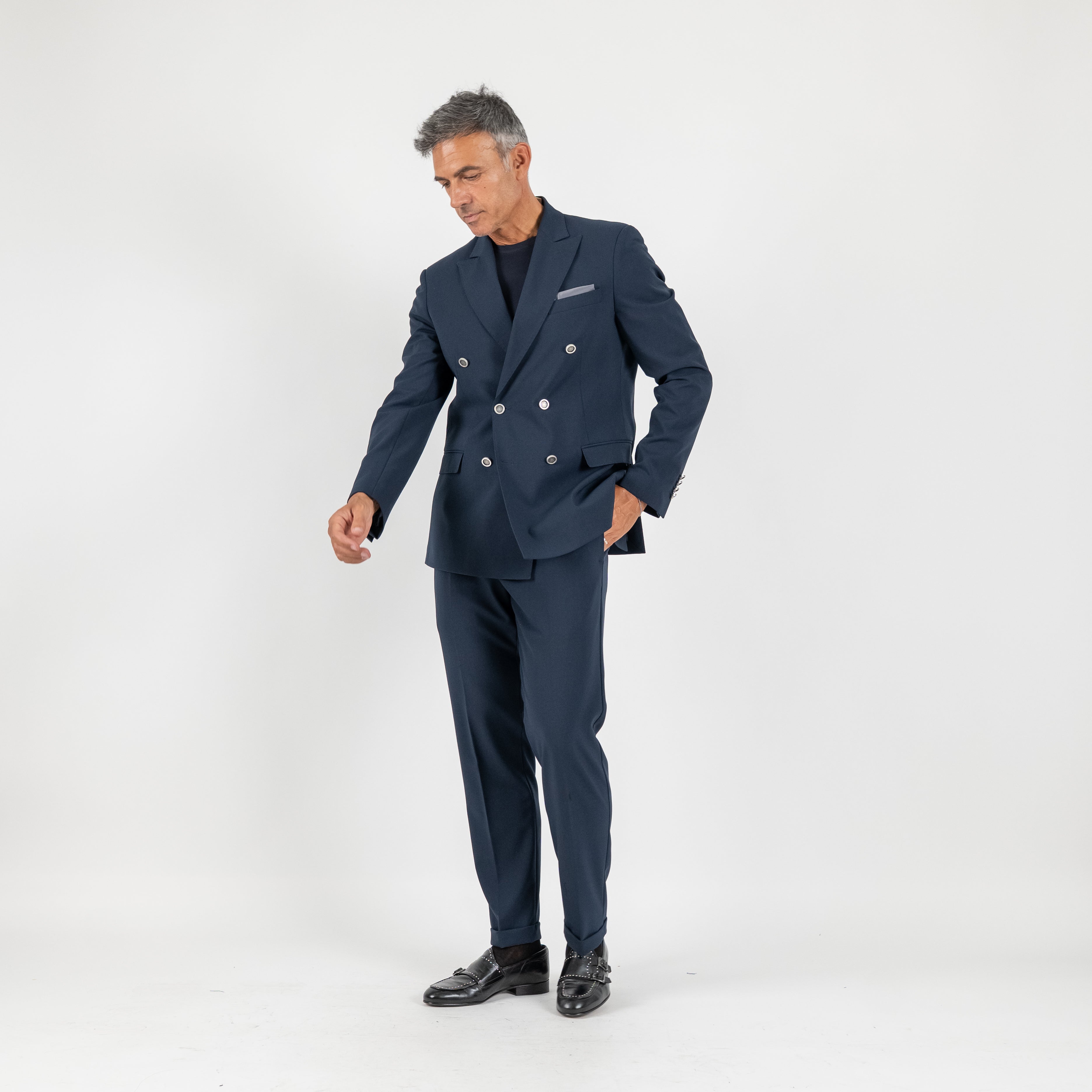 Abito doppio petto con pantalone con bustino - Blu