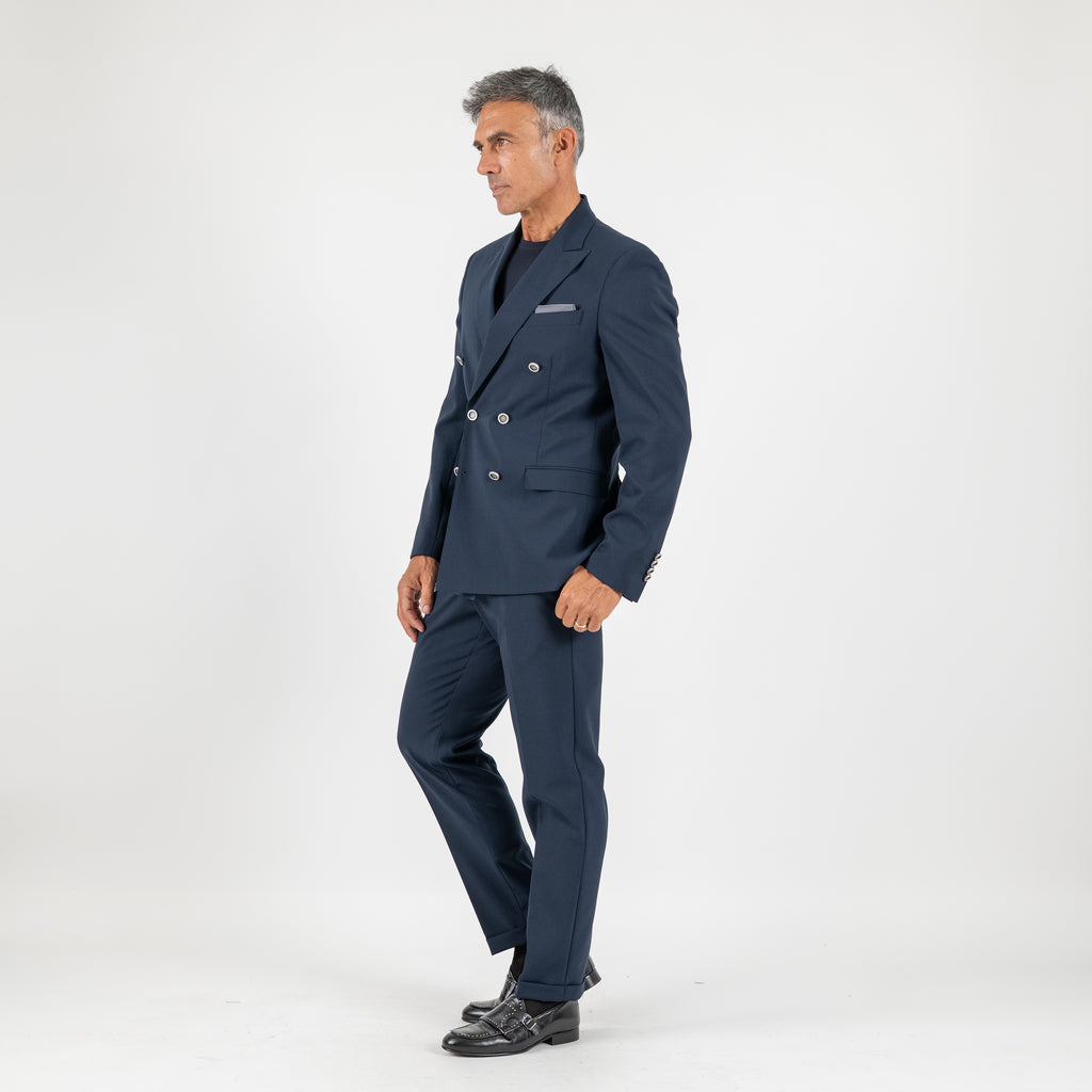 Abito doppio petto con pantalone con bustino - Blu