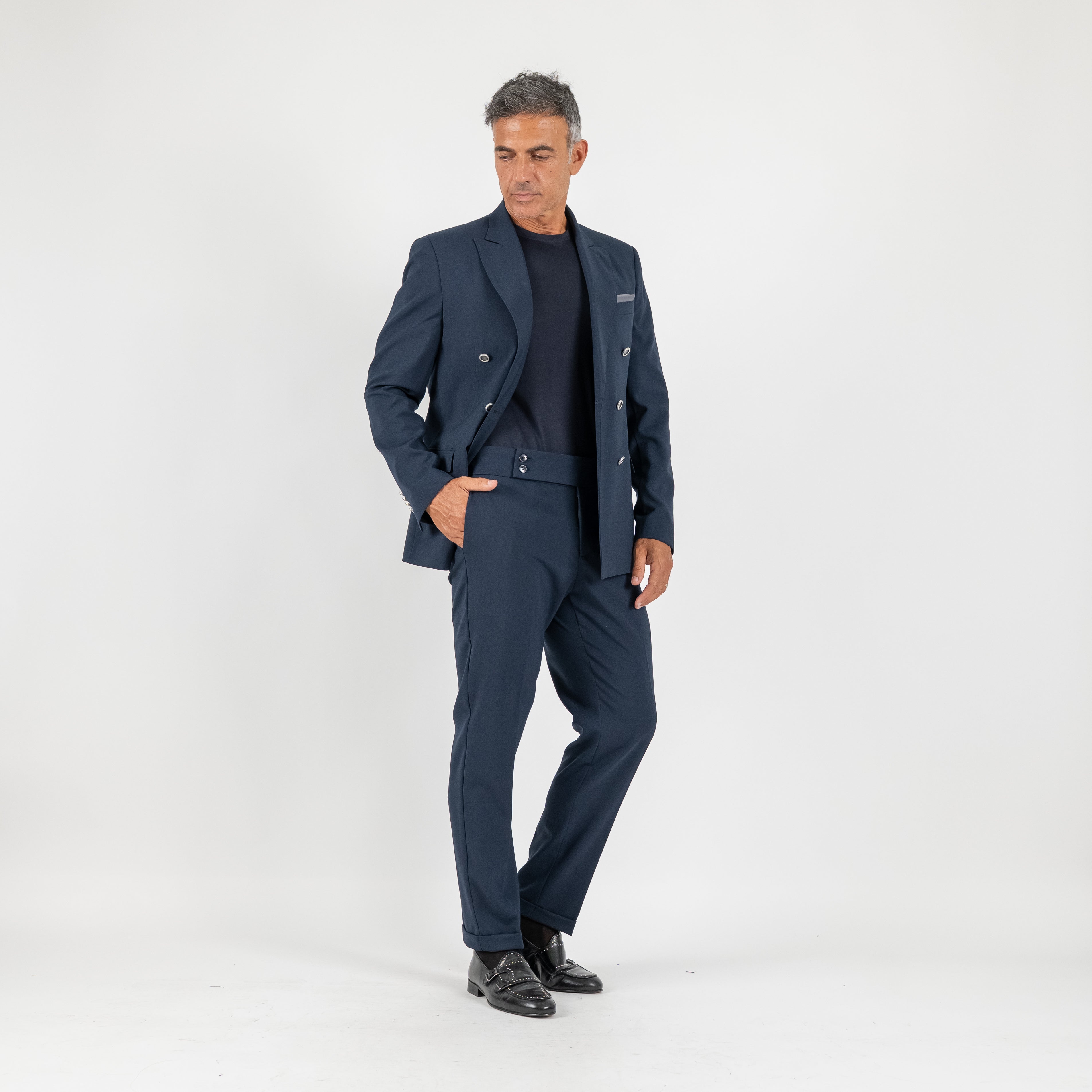 Abito doppio petto con pantalone con bustino - Blu