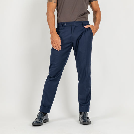 Pantalone classico con risvolto alto - Blu