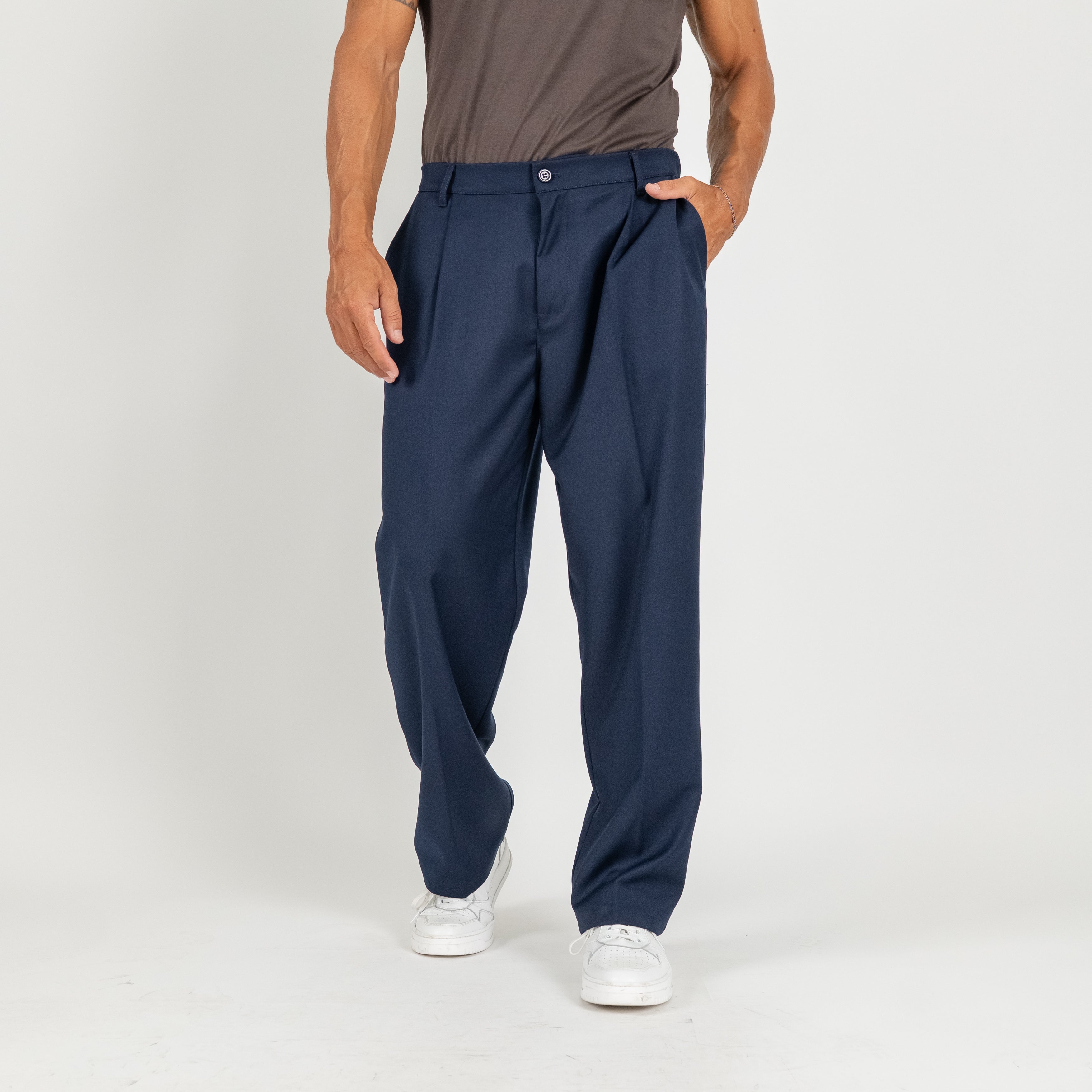 Pantalone palazzo con molla sul retro fondo largo - Blu