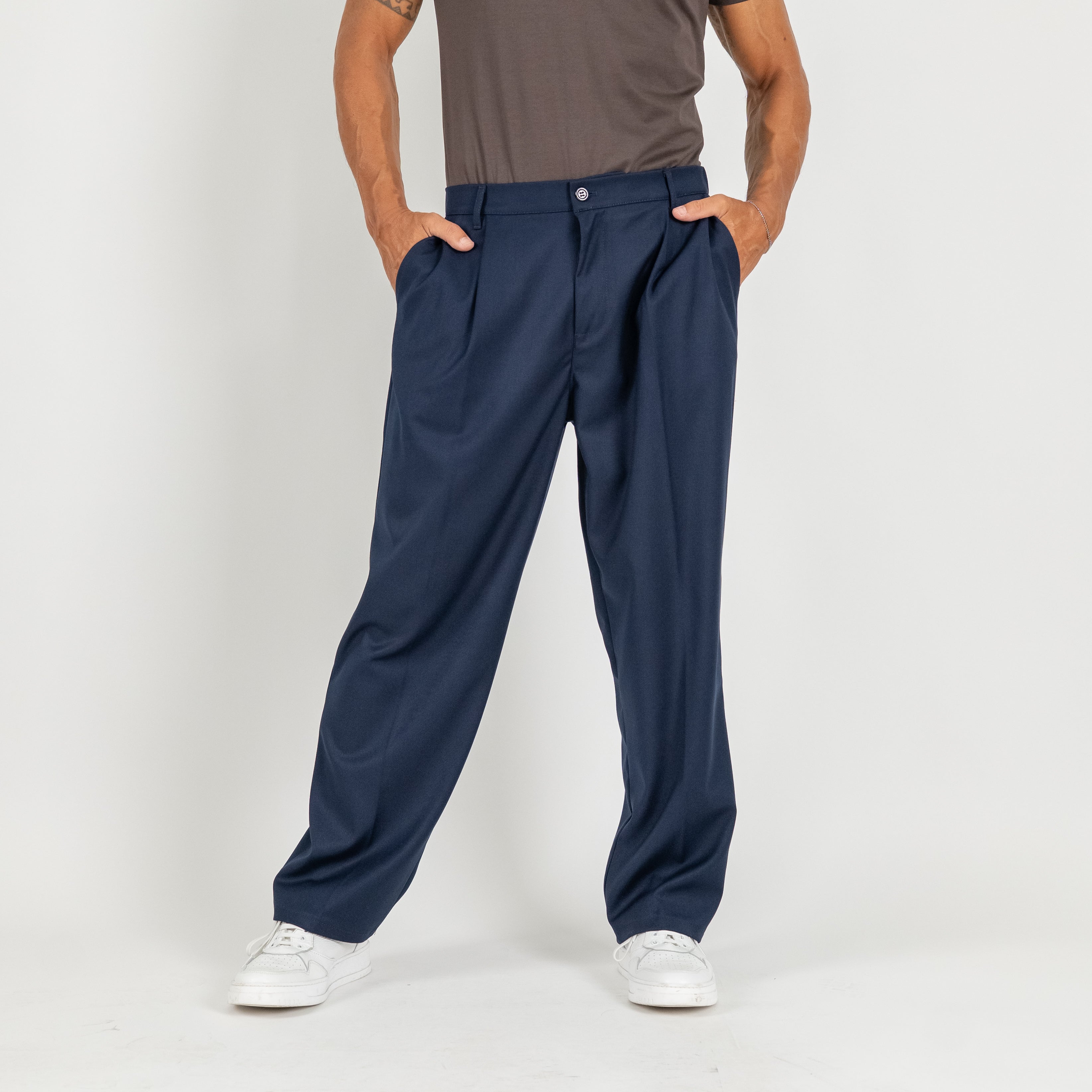 Pantalone palazzo con molla sul retro fondo largo - Blu