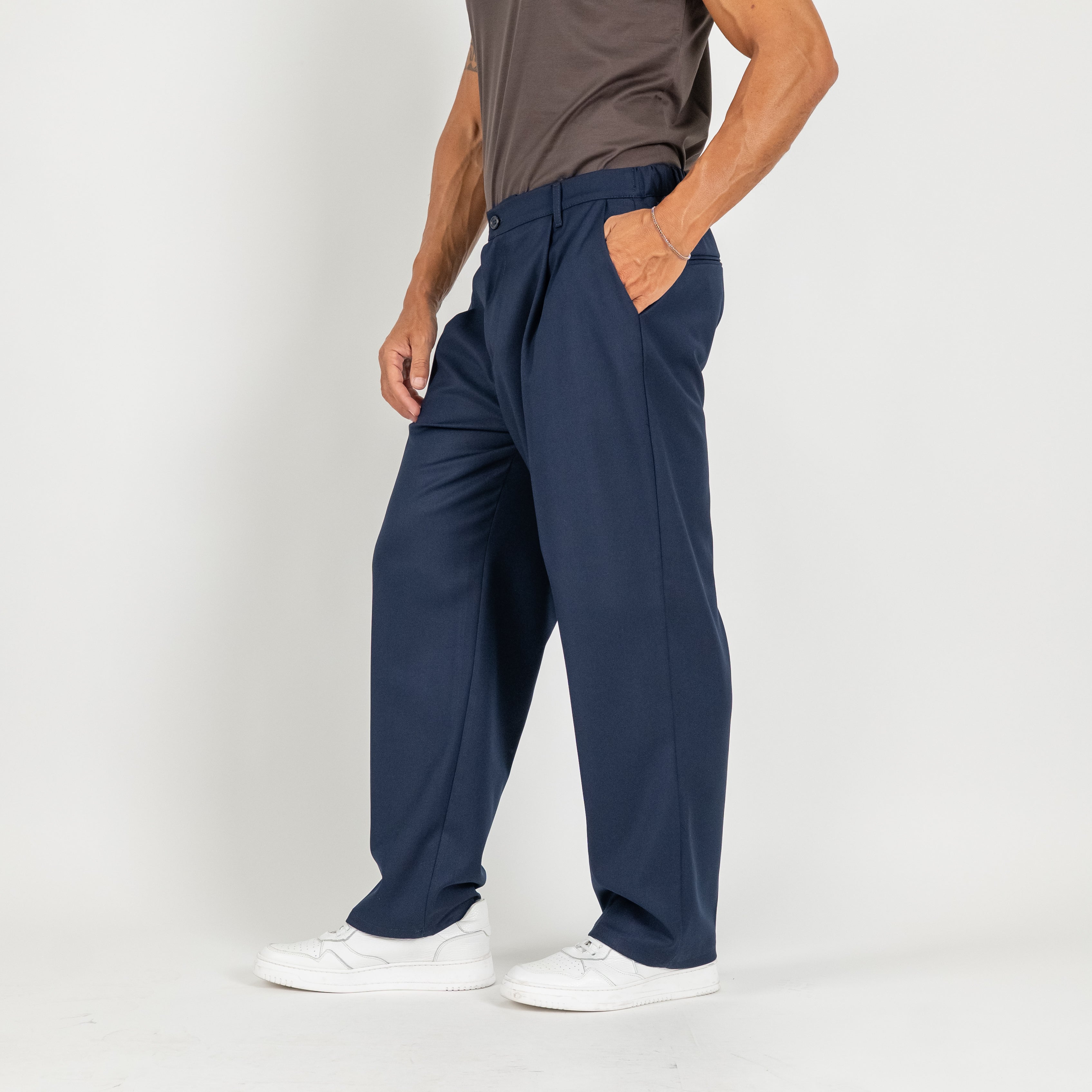 Pantalone palazzo con molla sul retro fondo largo - Blu