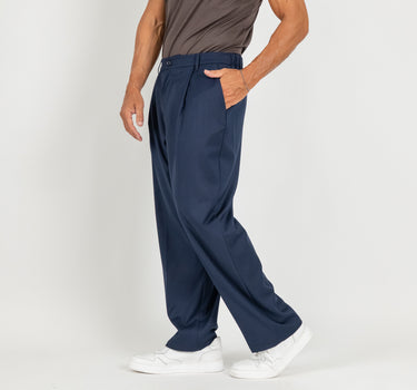 Pantalone palazzo con molla sul retro fondo largo - Blu
