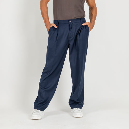 Pantalone palazzo con molla sul retro fondo largo - Blu