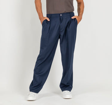 Pantalone palazzo con molla sul retro fondo largo - Blu