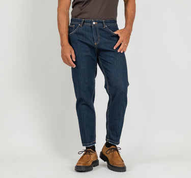 Jeans sartoriale con abrasioni - Blu Scuro