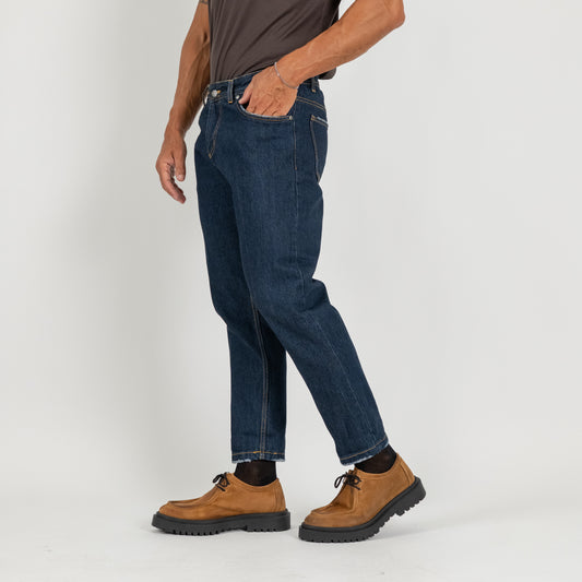 Jeans sartoriale con abrasioni - Blu Scuro