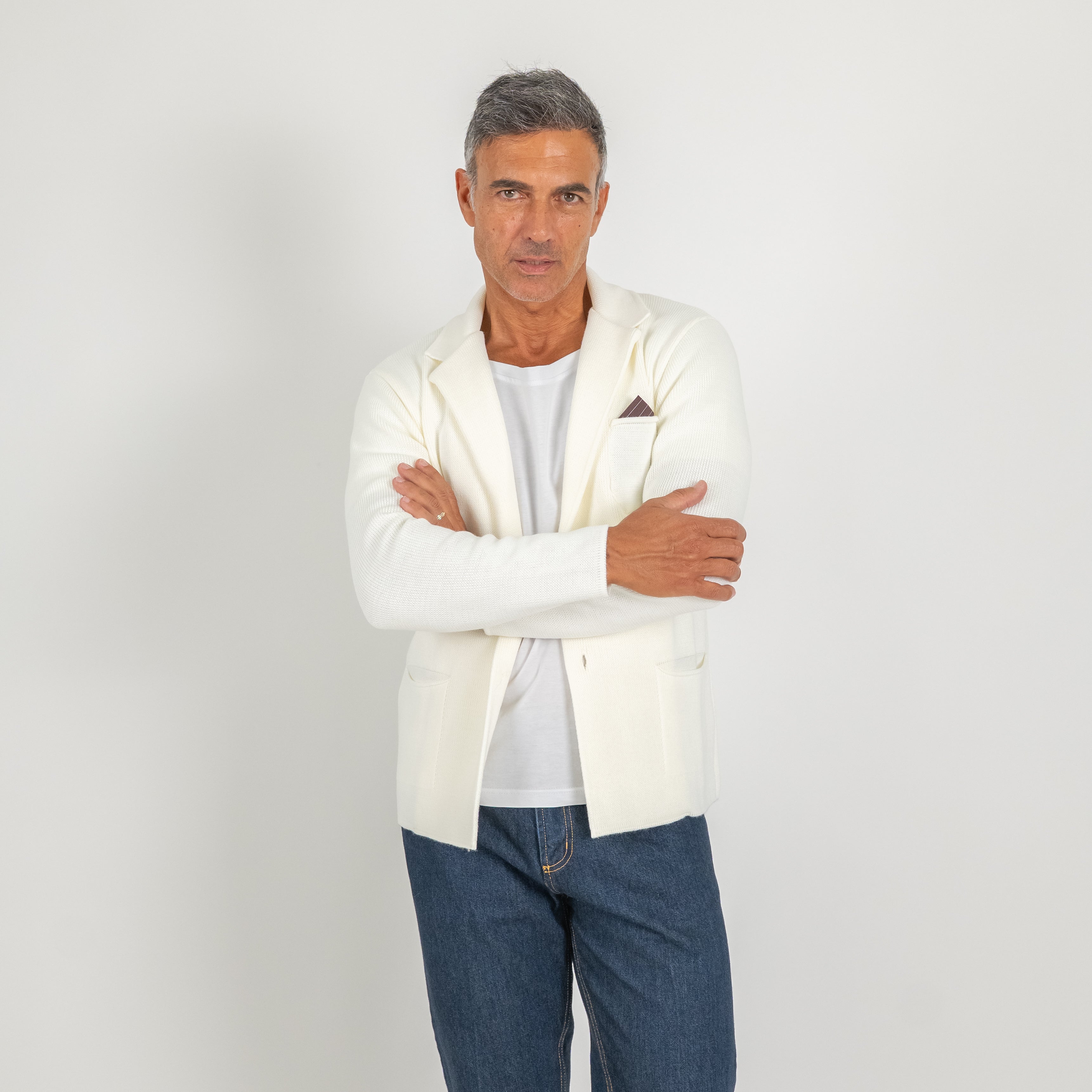 Cardigan a giacca monopetto - Panna