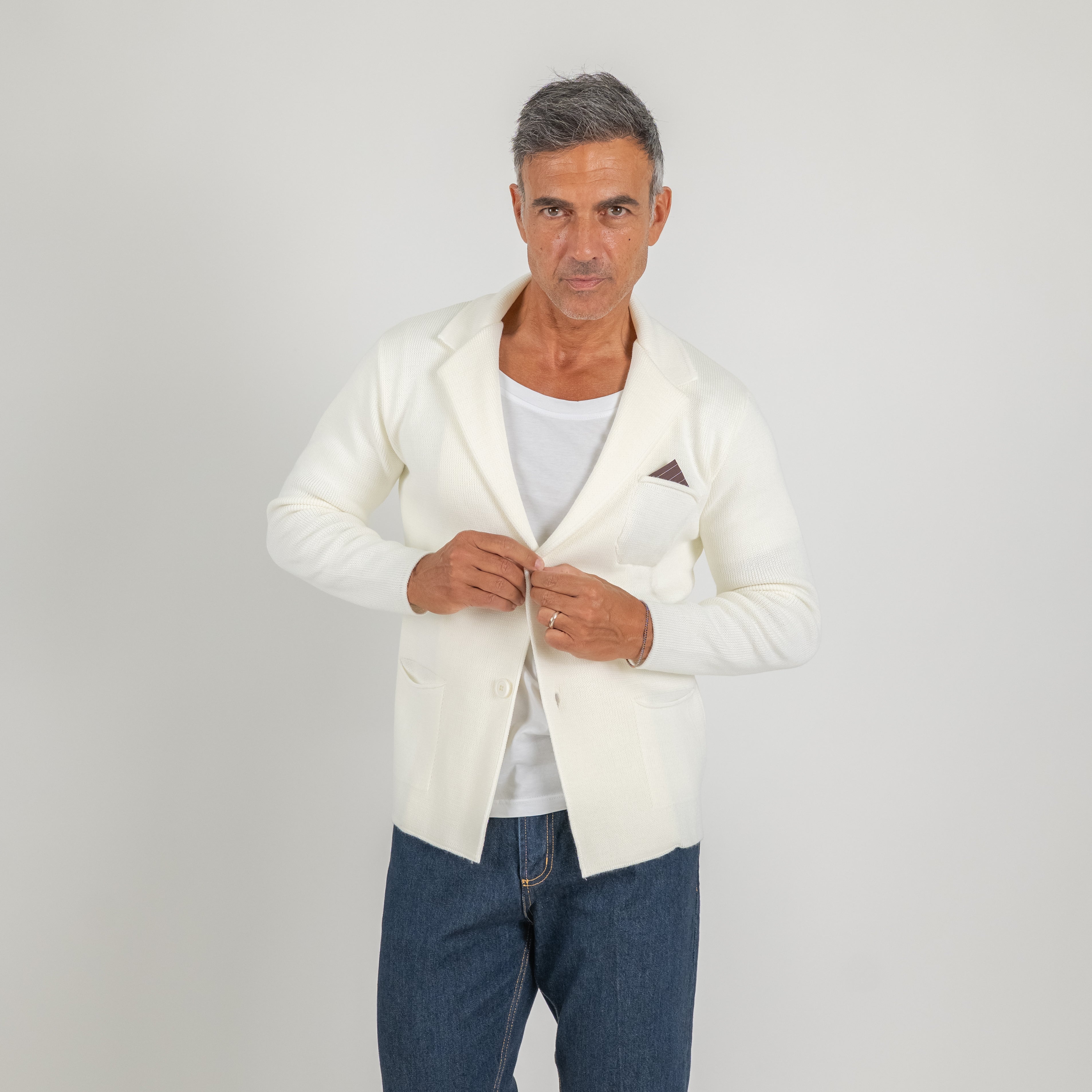 Cardigan a giacca monopetto - Panna