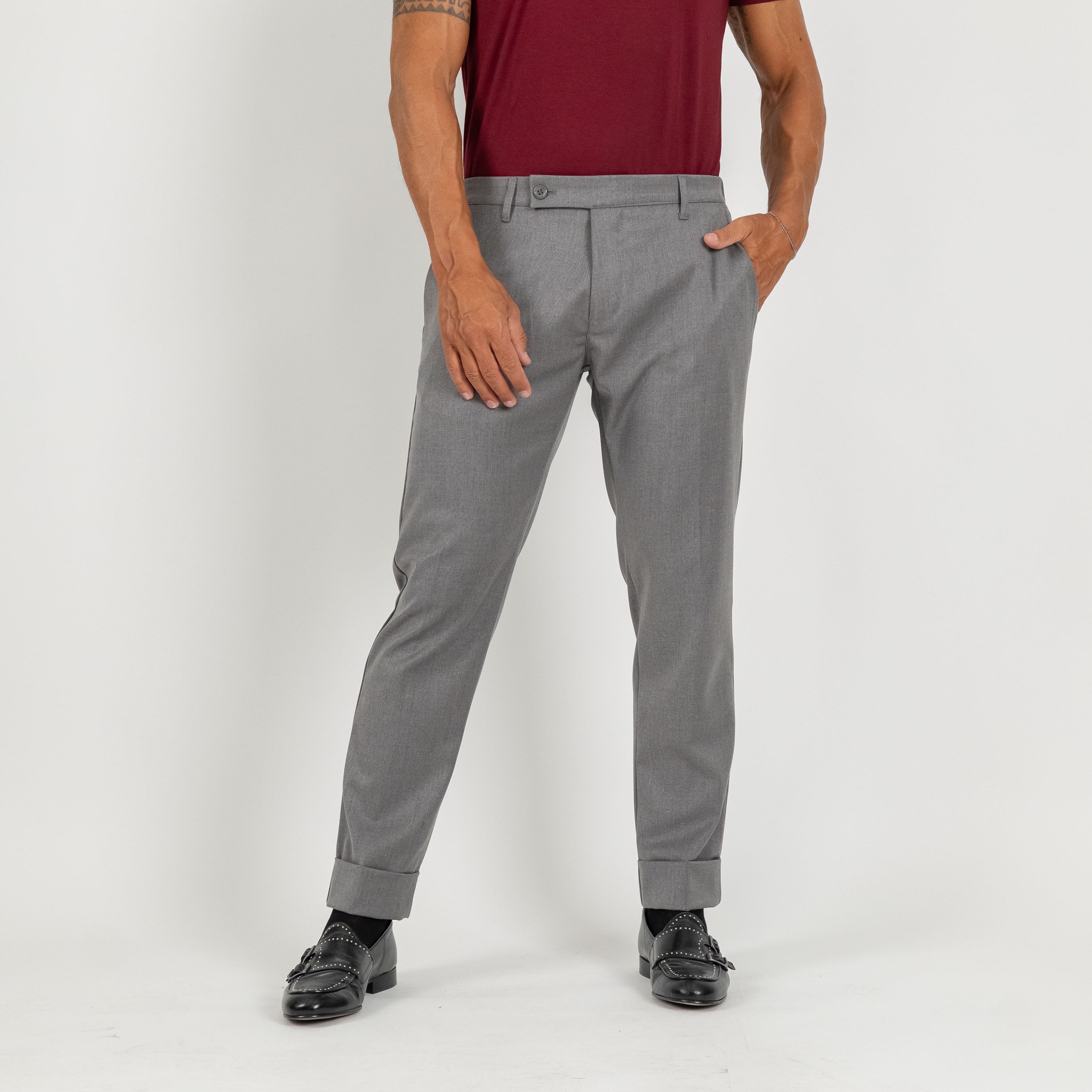 Pantalone classico con risvolto alto - Grigio