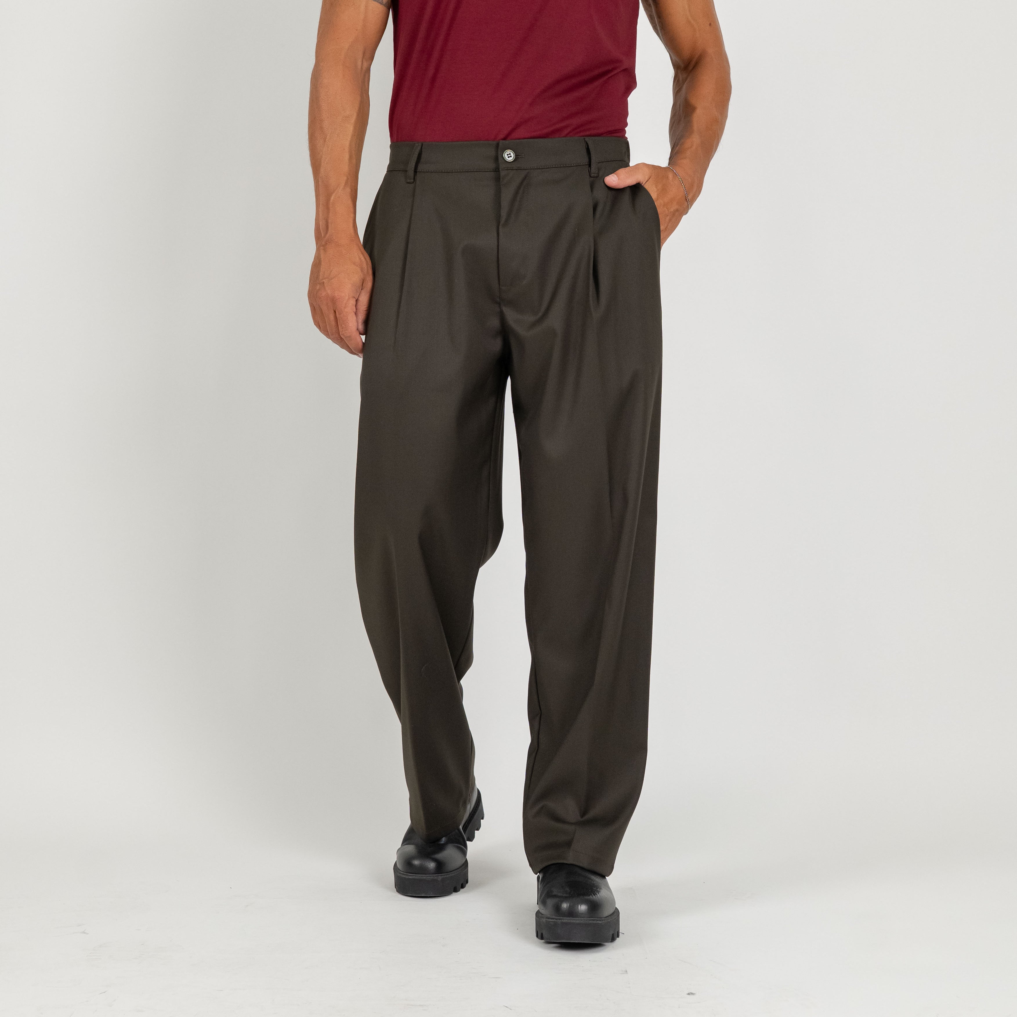 Pantalone palazzo con molla sul retro fondo largo - Verde