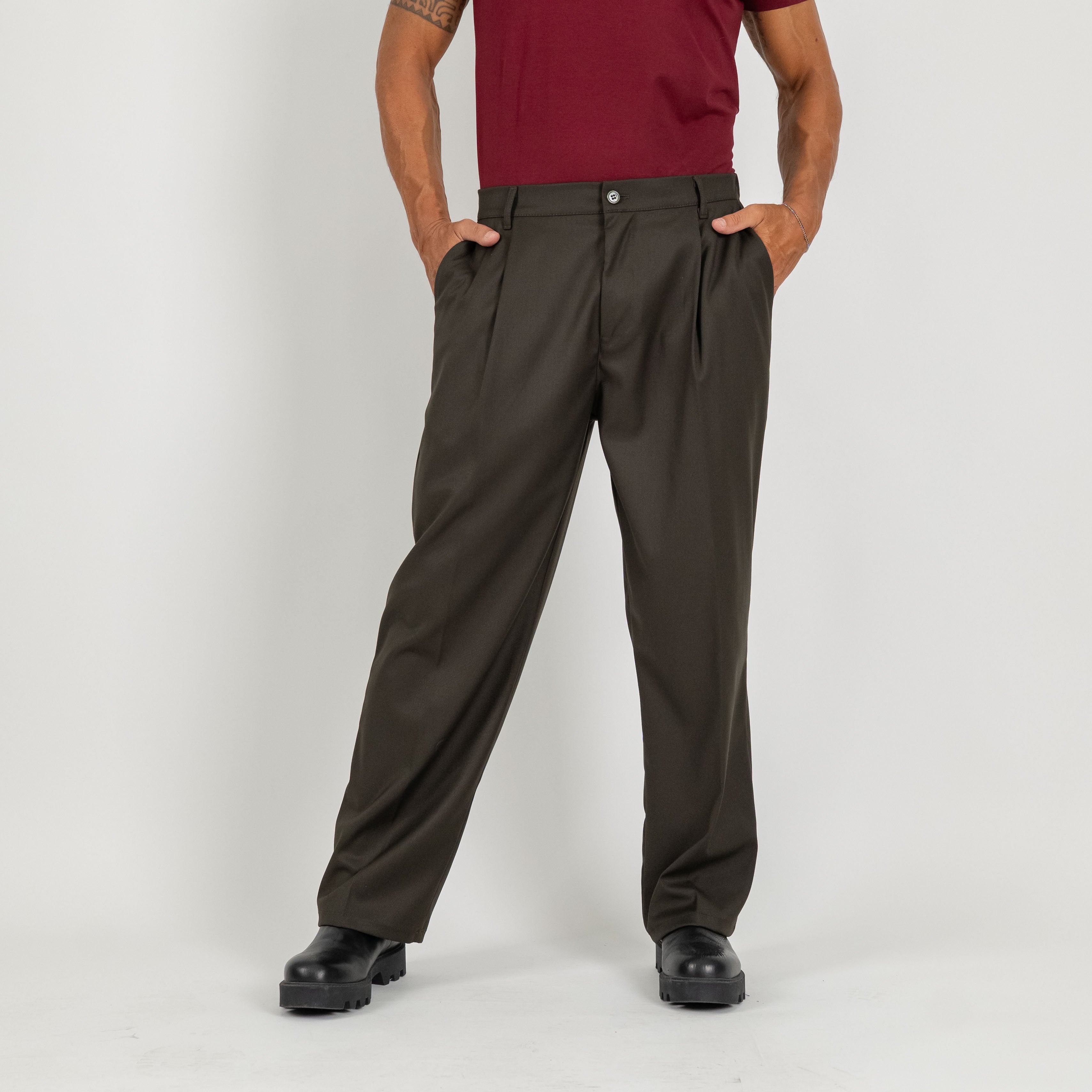 Pantalone palazzo con molla sul retro fondo largo - Verde