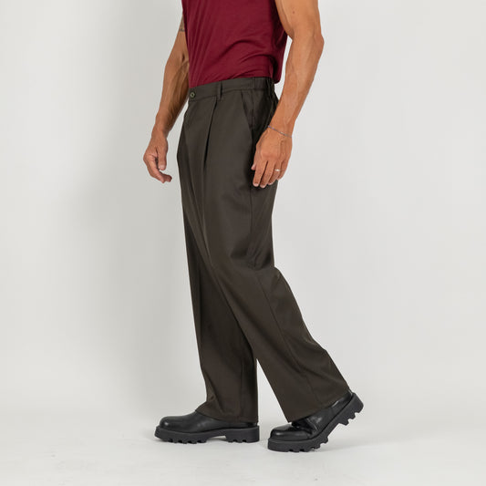 Pantalone palazzo con molla sul retro fondo largo - Verde