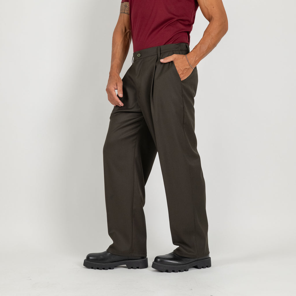 Pantalone palazzo con molla sul retro fondo largo - Verde