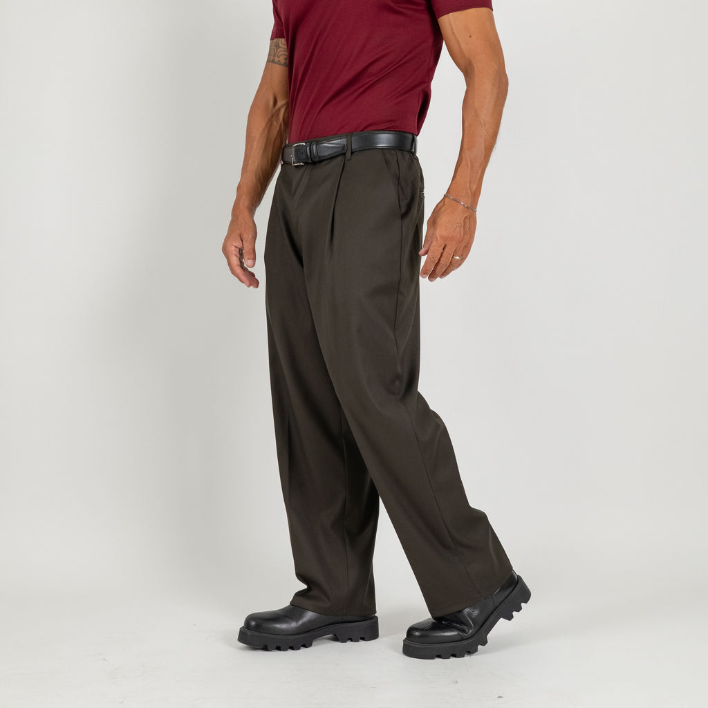 Pantalone palazzo con molla sul retro fondo largo - Verde