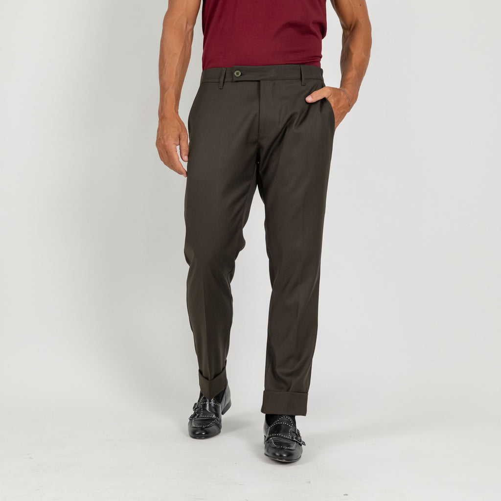 Pantalone classico con risvolto alto - Verde