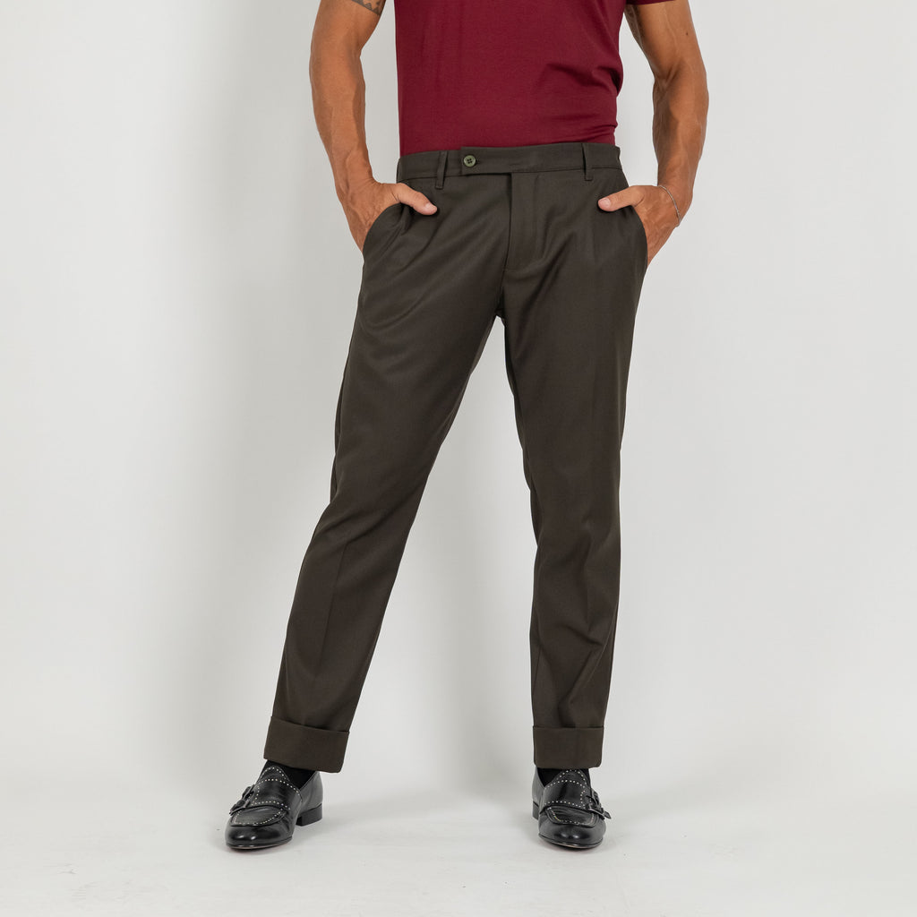 Pantalone classico con risvolto alto - Verde