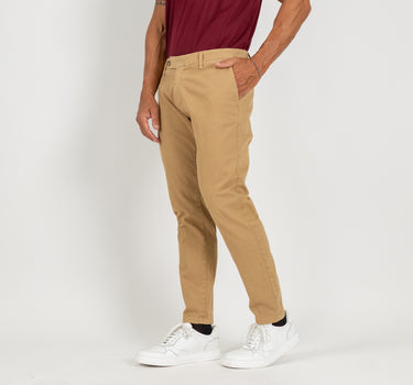 Pantalone in gabardina chiusura laterale - Camel