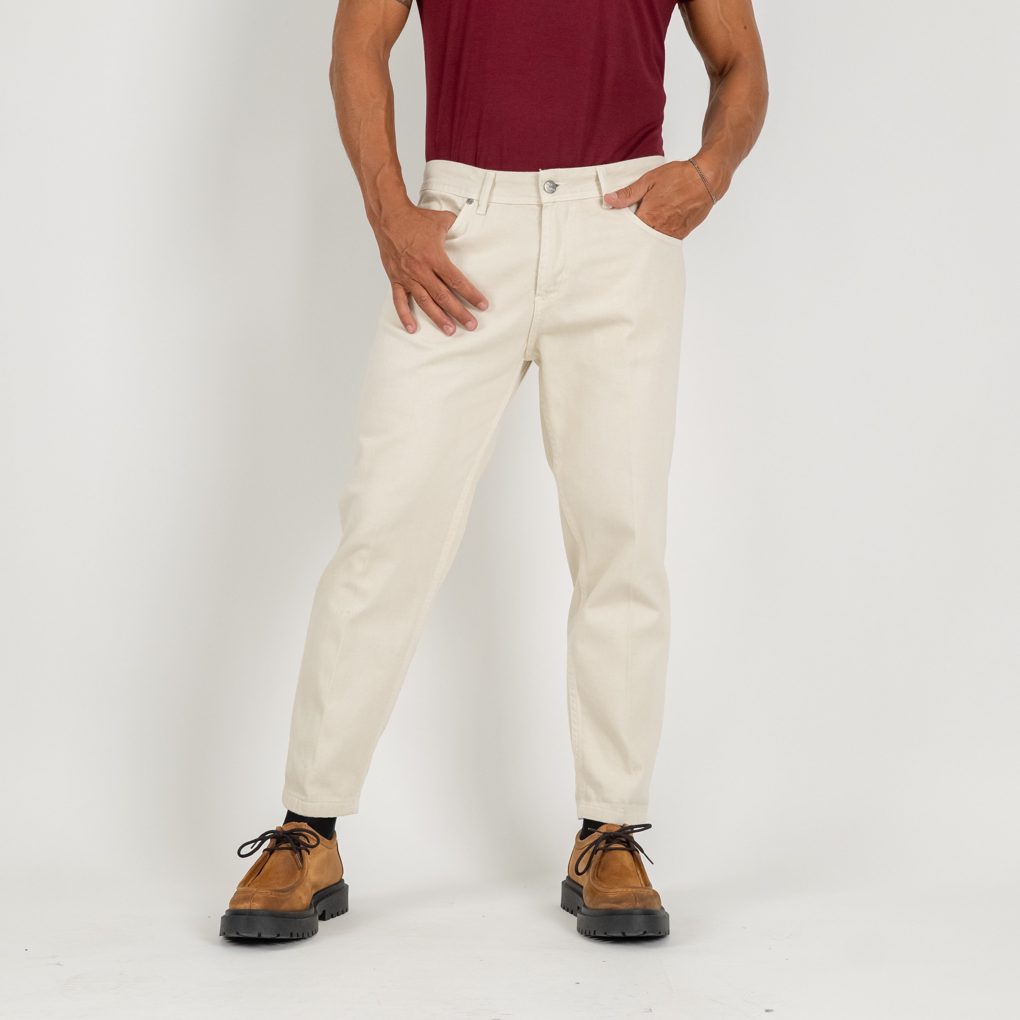 Jeans sartoriale tinta unita - Crema