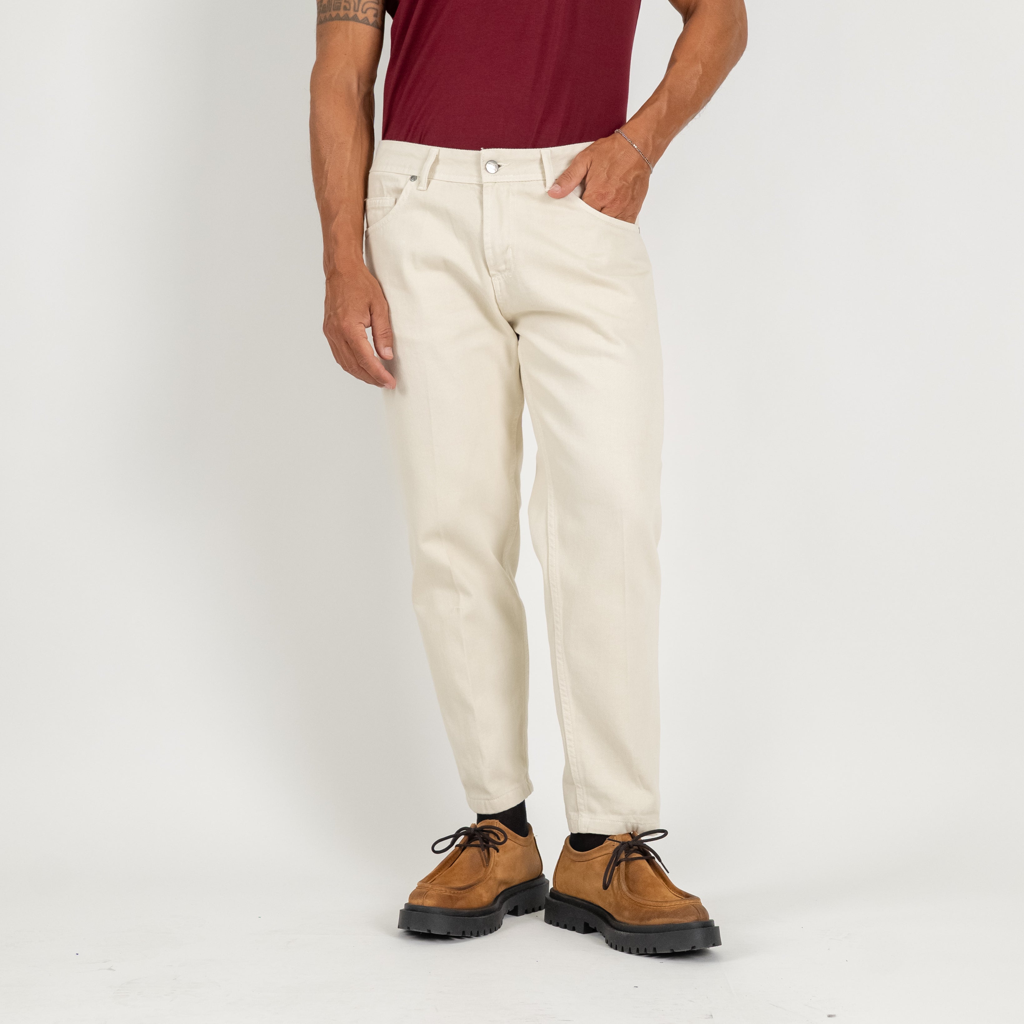 Jeans sartoriale tinta unita - Crema