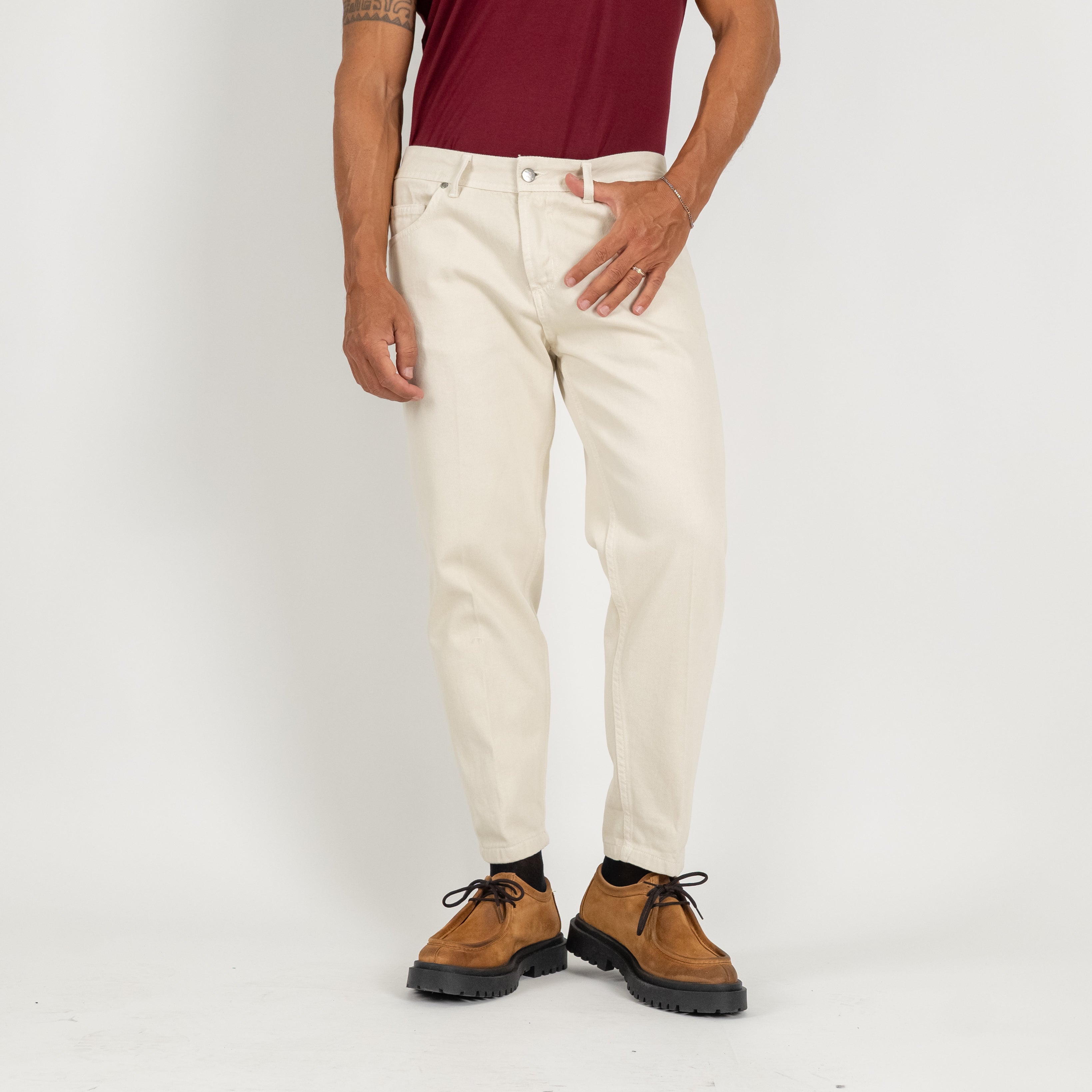 Jeans sartoriale tinta unita - Crema