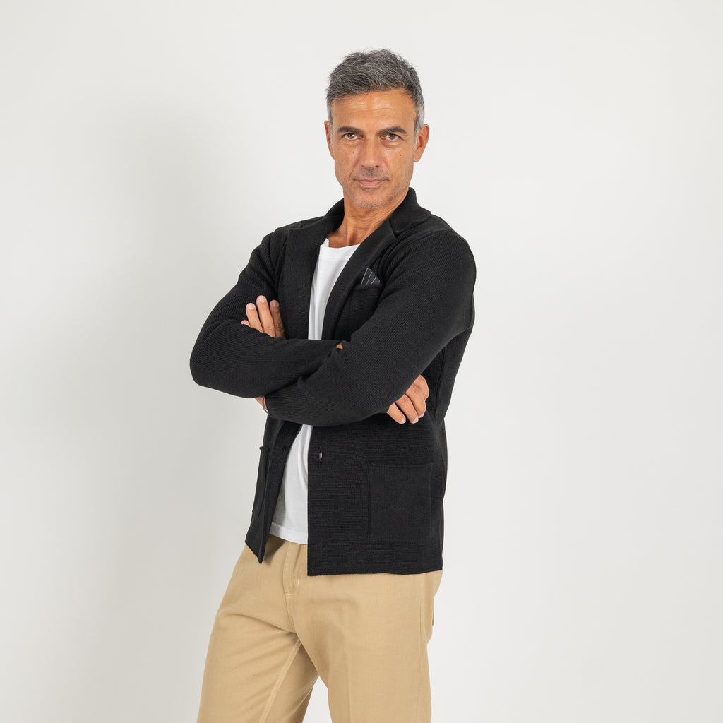 Single-Breasted Jacket Cardigan - Black