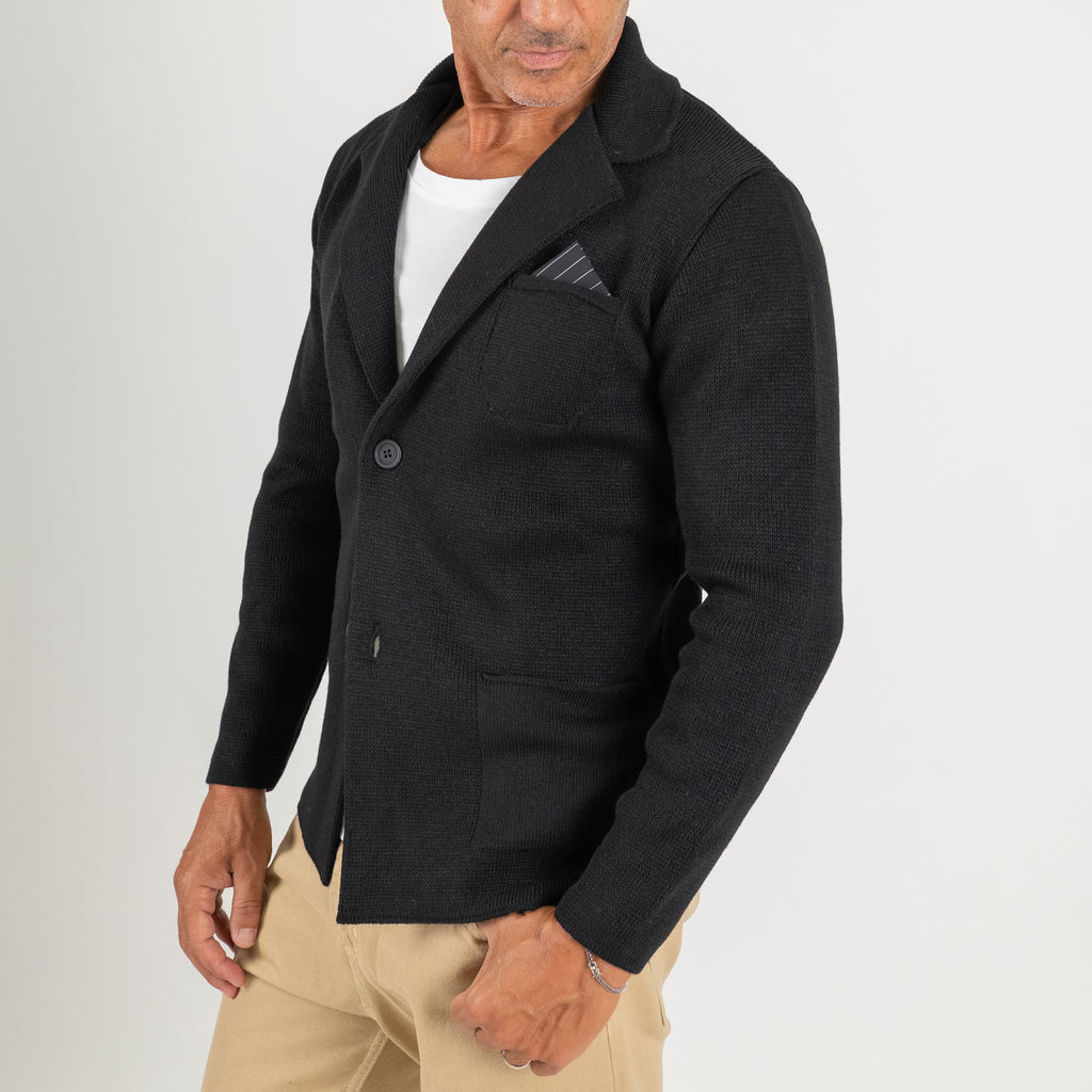 Single-Breasted Jacket Cardigan - Black