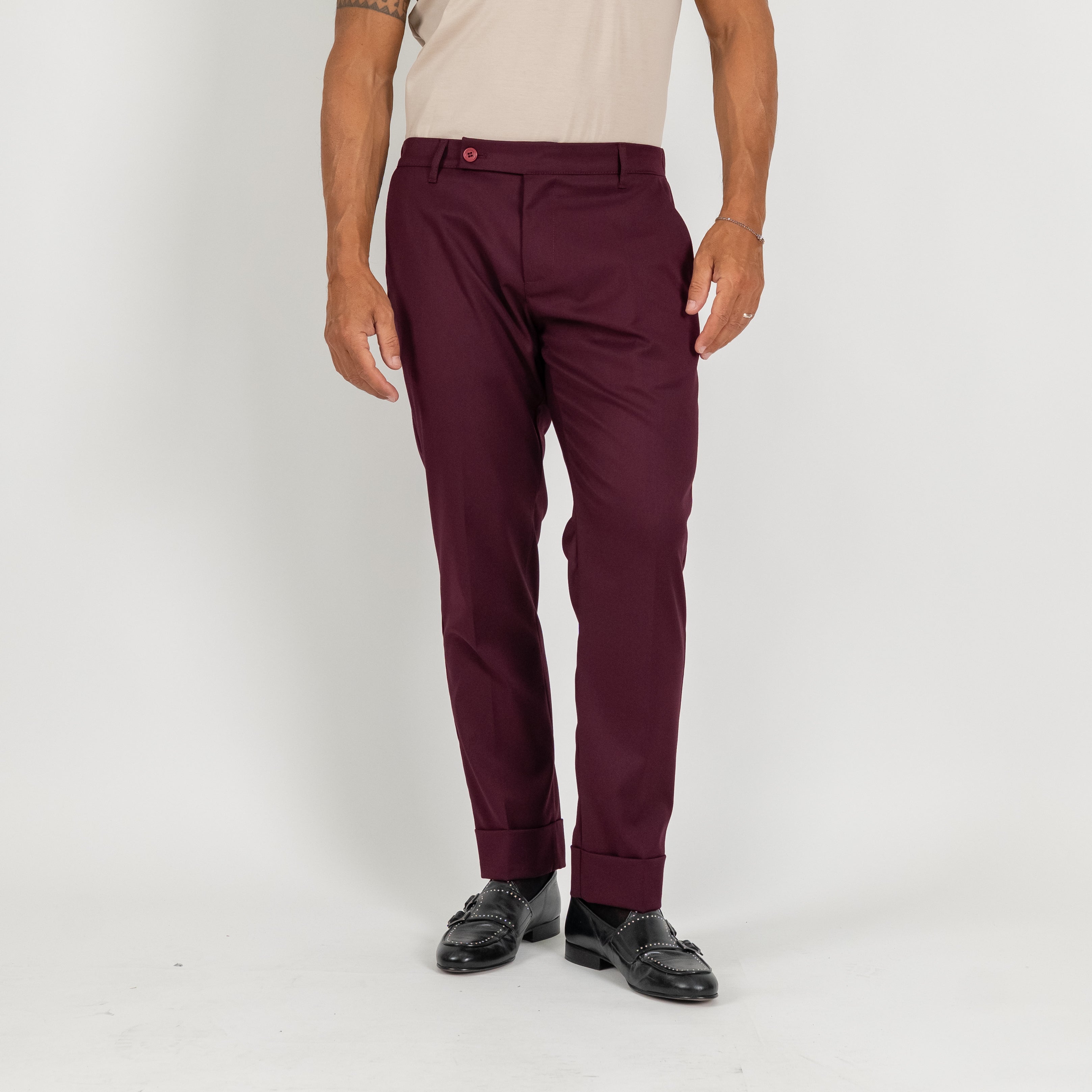 Pantalone classico con risvolto alto - Vinaccia