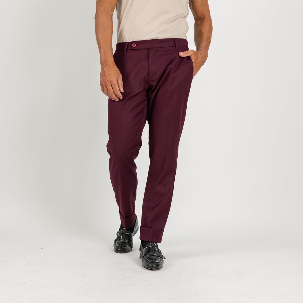 Pantalone classico con risvolto alto - Vinaccia