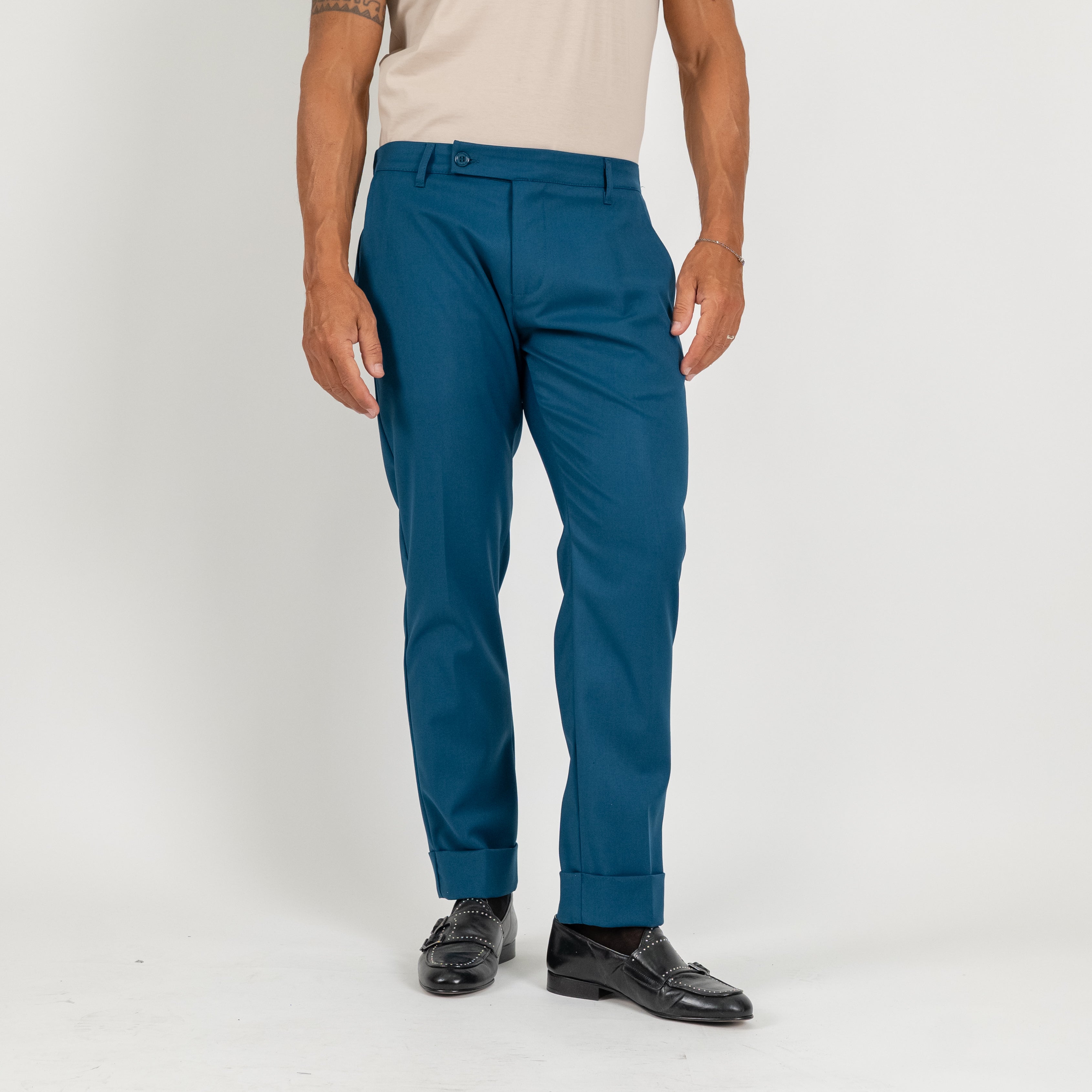 Pantalone classico con risvolto alto - Ottanio