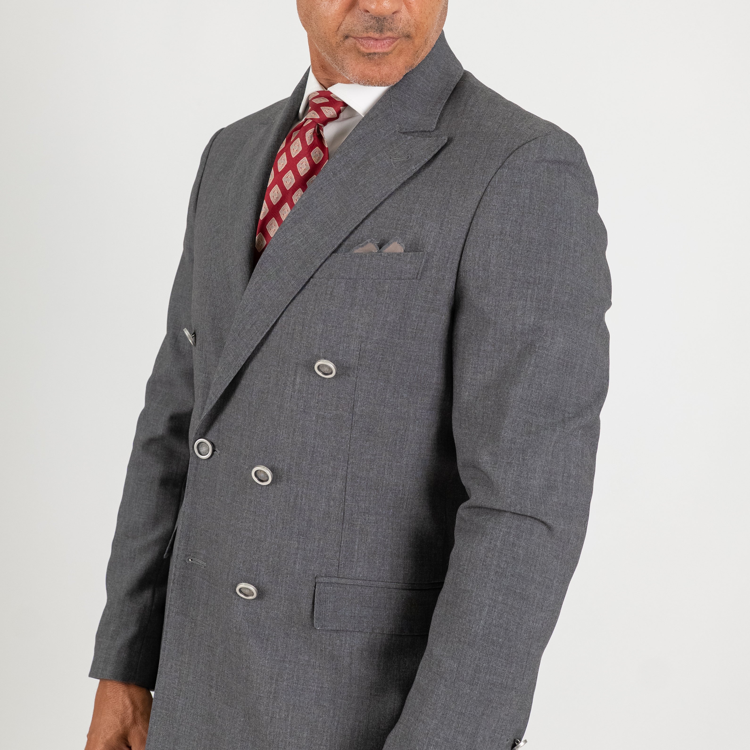 Abito doppio petto con pantalone con bustino - Piombo