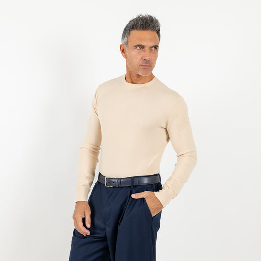 Maglia girocollo slim fit - Beige