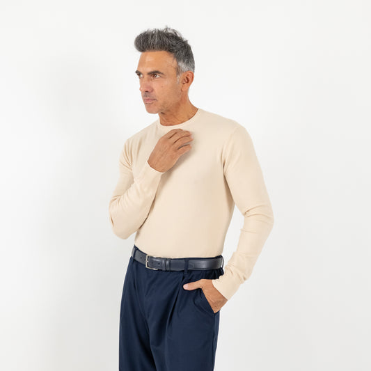 Maglia girocollo slim fit - Beige