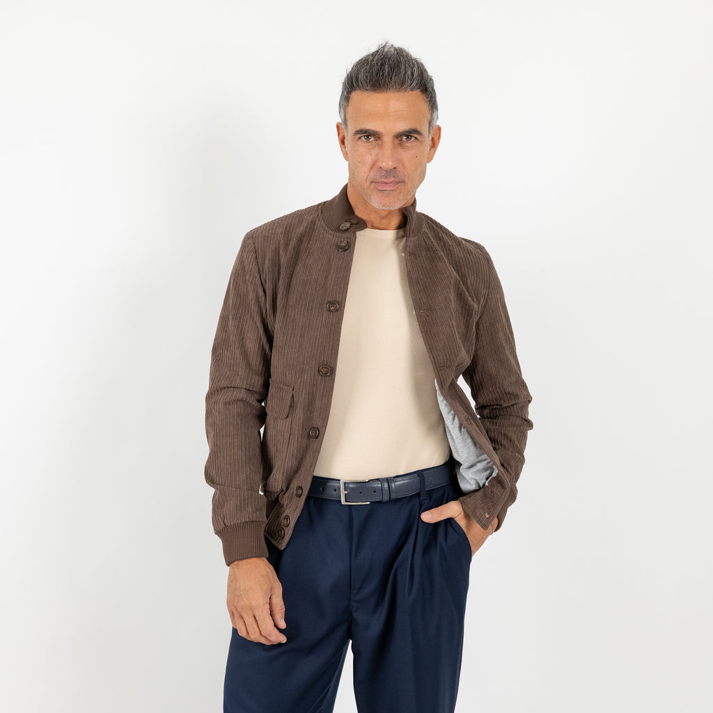 Bomber a costine con bottoni - Moro