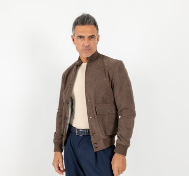 Bomber a costine con bottoni - Moro