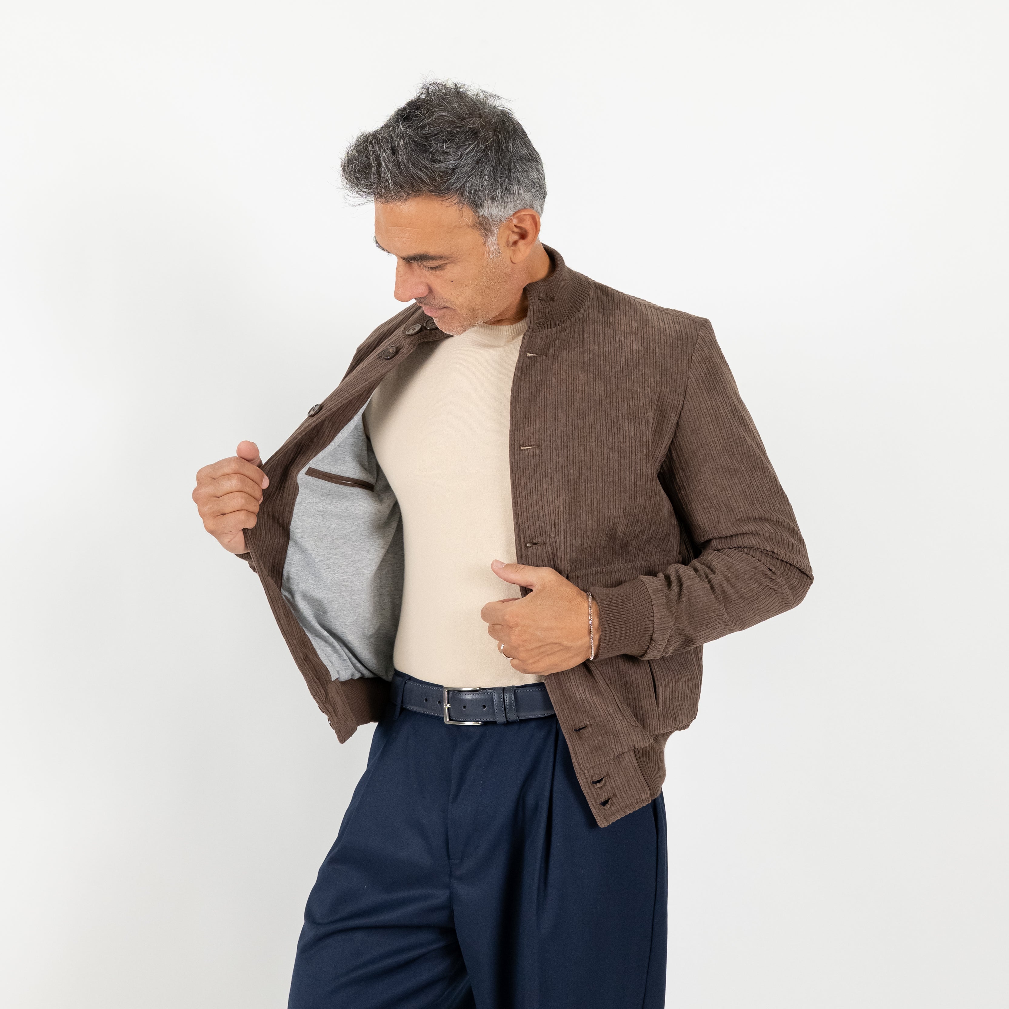 Bomber a costine con bottoni - Moro