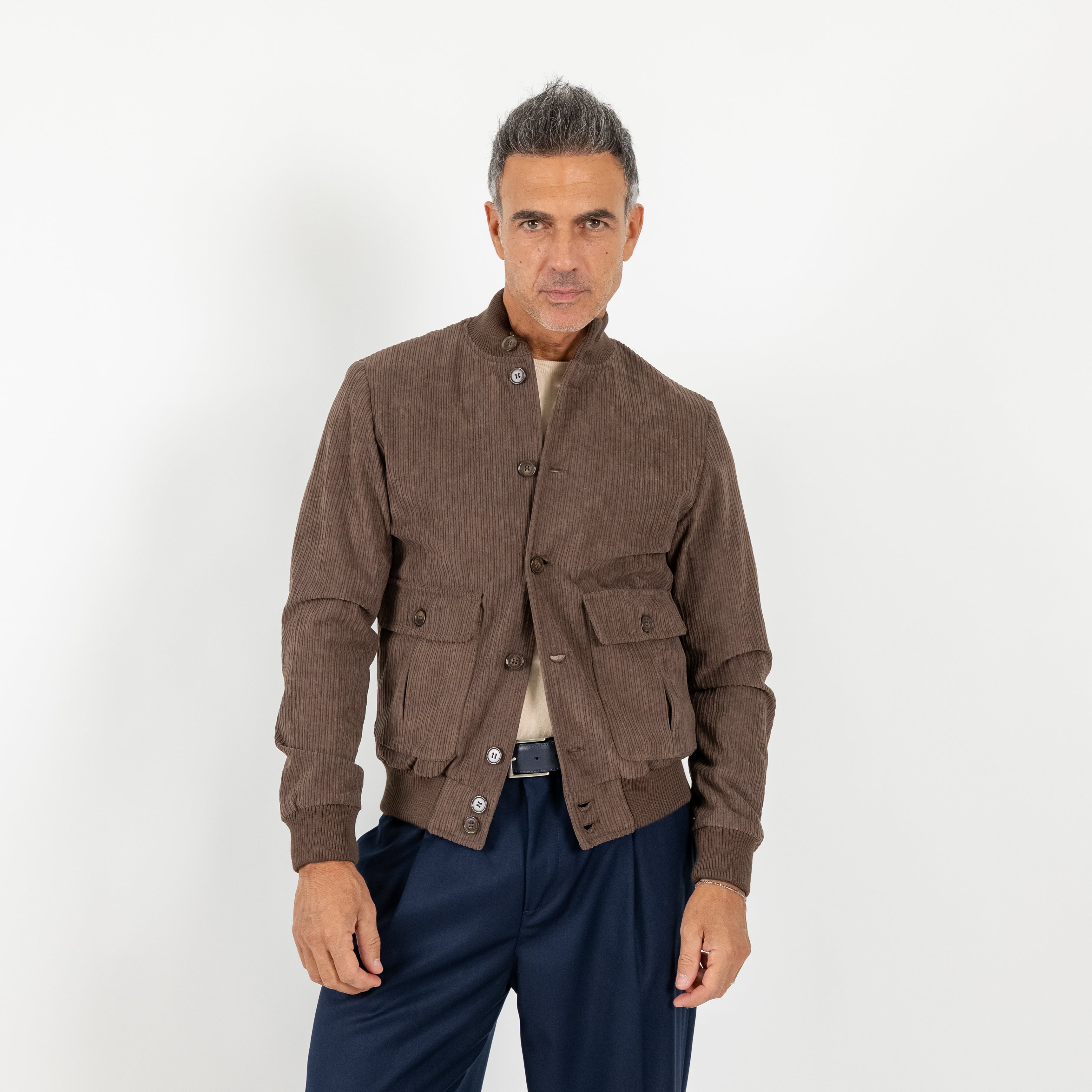 Bomber a costine con bottoni - Moro