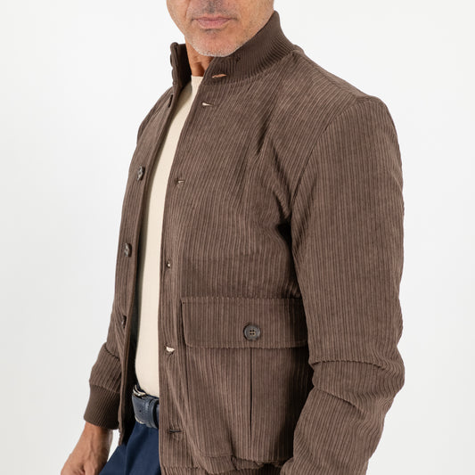 Bomber a costine con bottoni - Moro