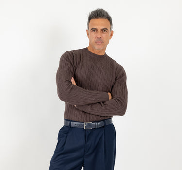 Maglia girocollo con trama a treccia - Moro