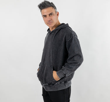 Felpa fiammata con cappuccio - Nero