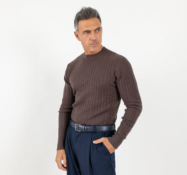 Maglia girocollo con trama a treccia - Moro