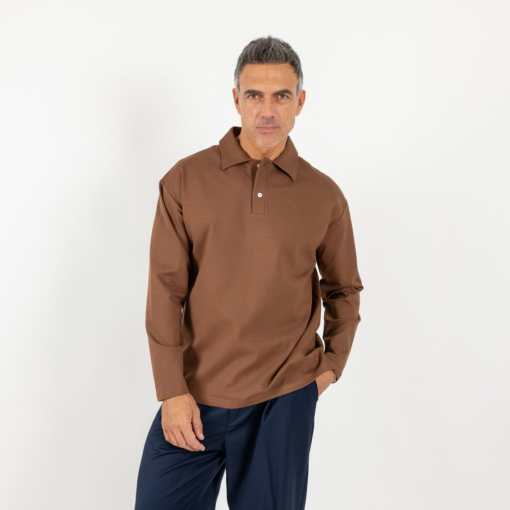 Oversized Milanese Stitch Polo - Brown