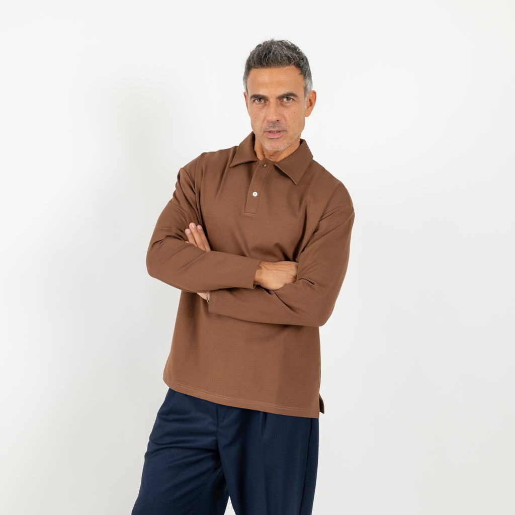 Oversized Milanese Stitch Polo - Brown