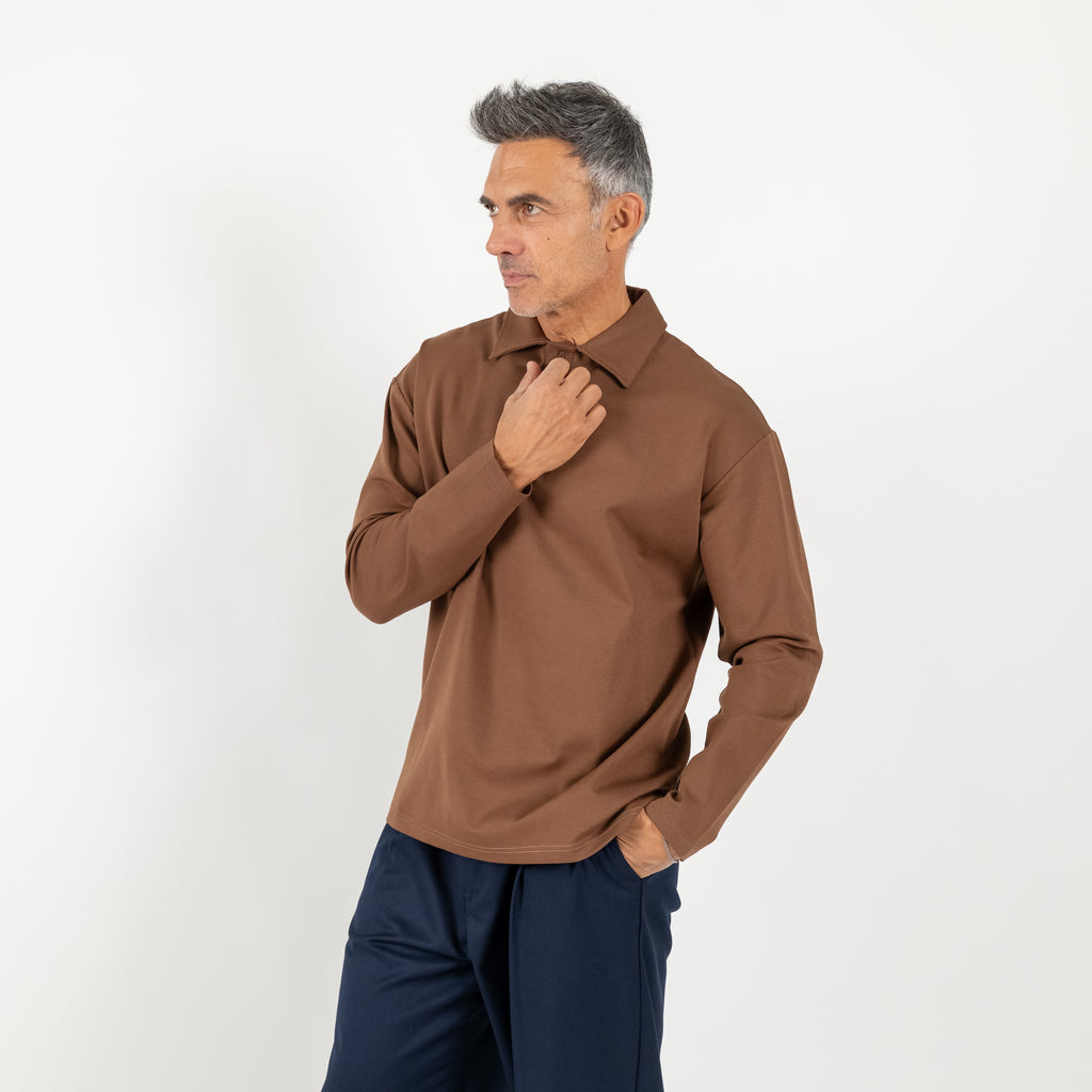Oversized Milanese Stitch Polo - Brown