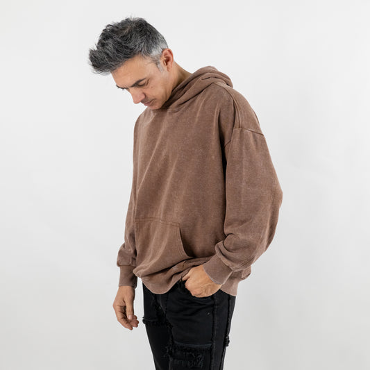 Felpa fiammata con cappuccio - Marrone