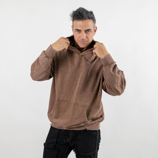 Felpa fiammata con cappuccio - Marrone