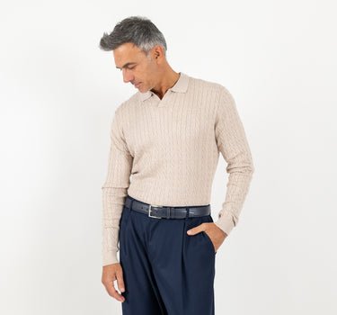 Maglia scollo a  V con trama a treccia - Beige