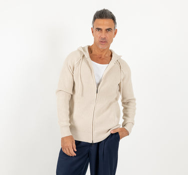 Felpa a costine con cappuccio - Beige